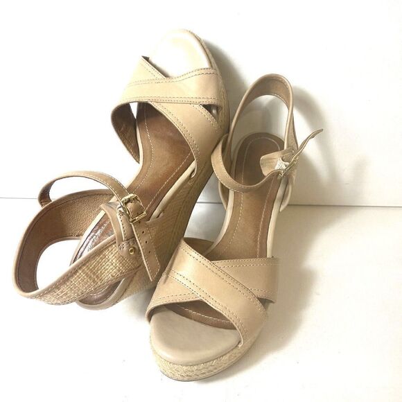 Clarks Indigo Rope Wedge Sandal Casual Women 10M Tan Leather Sling Back Open Toe - Picture 2 of 11